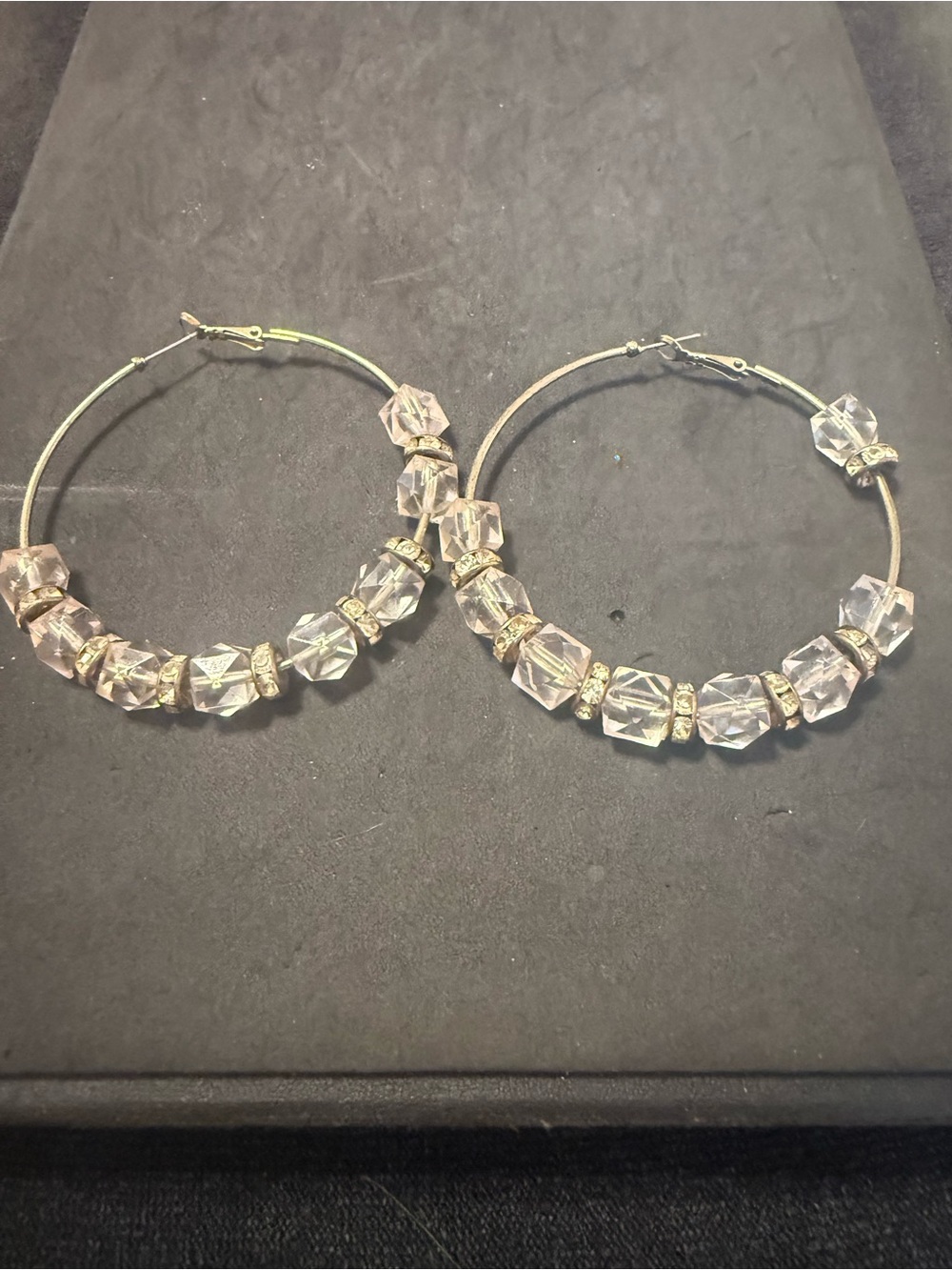 Crystal Bead Hoop Earrings - Pink Crystal Accents